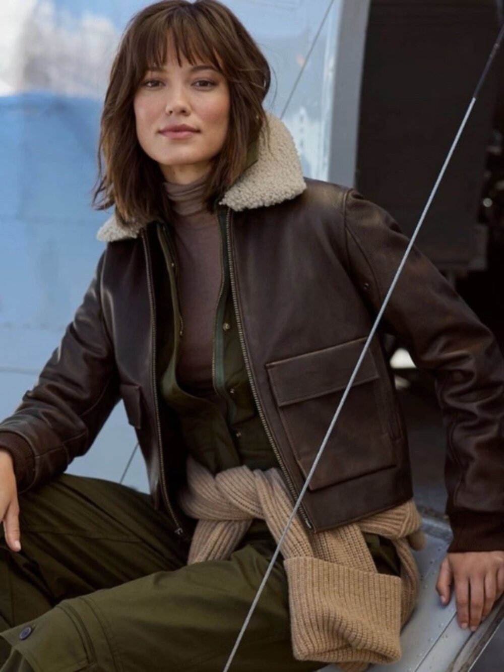 NWT Overland Leather Bomber Jacket w/ Shearling Fur Collar